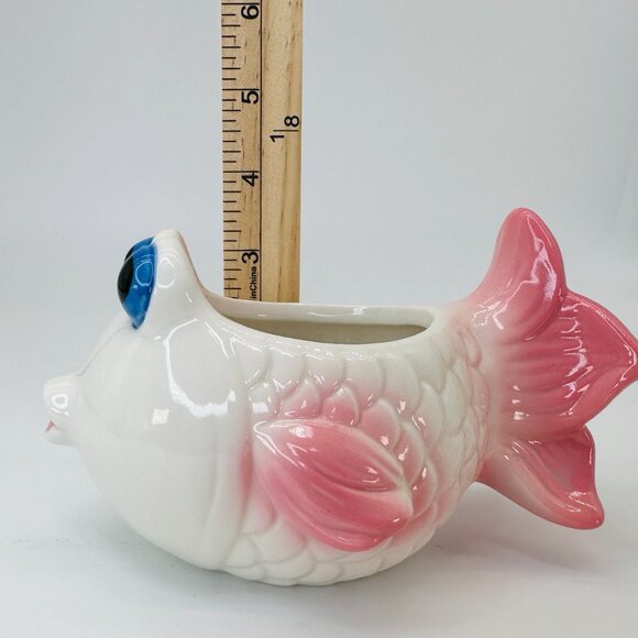 NEW Whimsical Ceramic Fish Succulent Planter – Blue Eyes & Pink Fins - Picture 3 of 9